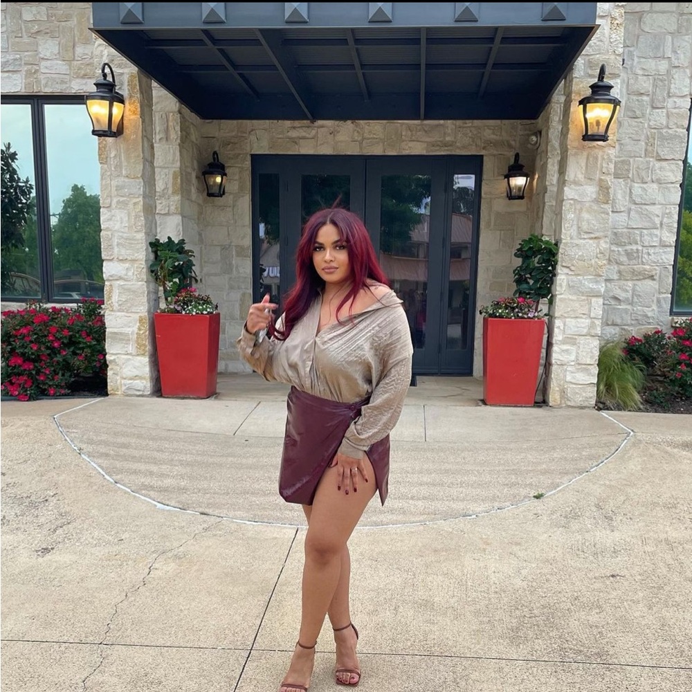 Burgundy Vinyl Wrap Mini Skirt